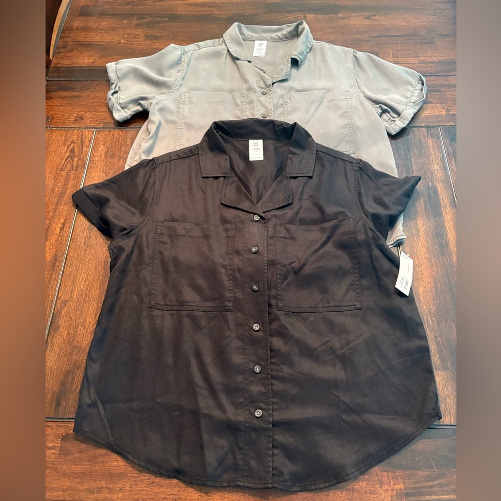 2 Members Mark Tencel Camp Button-Up Short Sleeve Collared Shirts